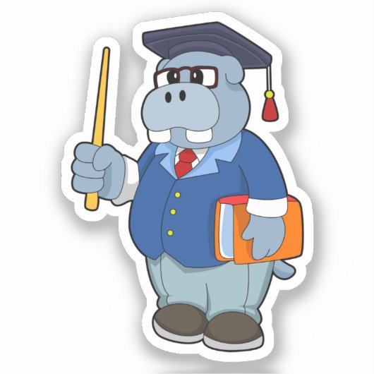 Hippo as professor with Book シール (正面)