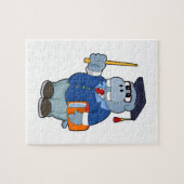 Hippo as professor with Book ジグソーパズル (横)