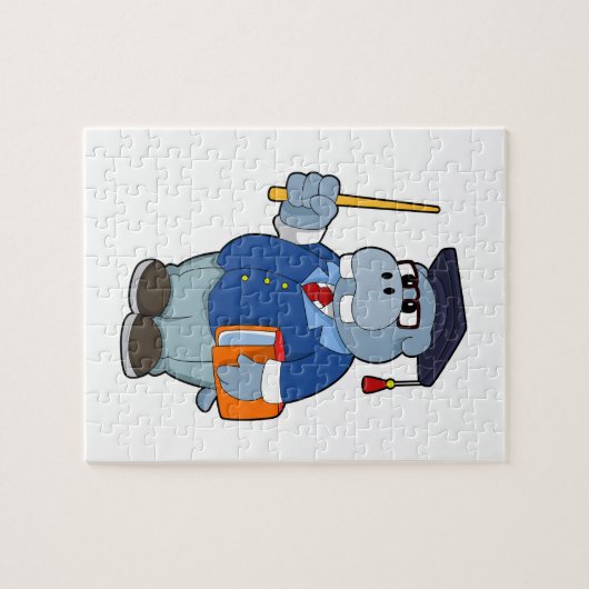 Hippo as professor with Book ジグソーパズル (横)