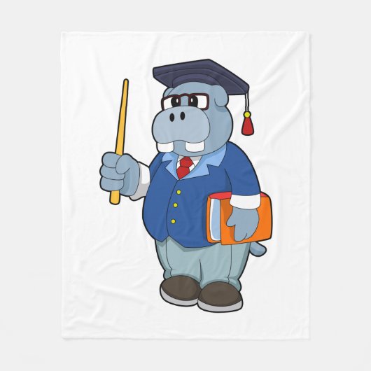 Hippo as professor with Book フリースブランケット (正面)
