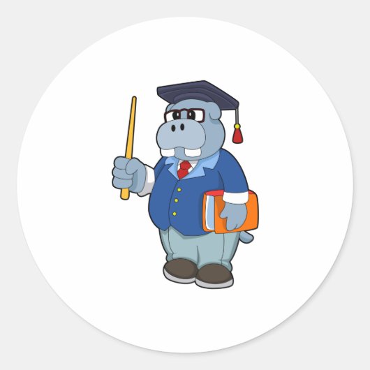 Hippo as professor with Book ラウンドシール (正面)