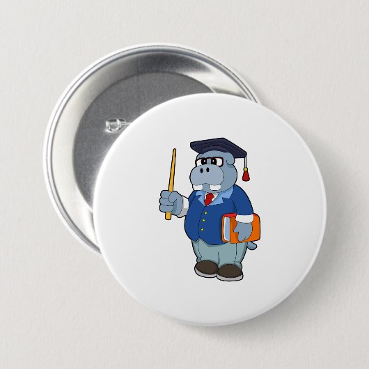 Hippo as professor with Book 缶バッジ (正面&裏面)