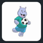 Hippo as Soccer player with Soccer スクエアシール<br><div class="desc">This design is the perfect gift for a birthday,  Christmas and other celebrations. It is suitable for women,  men and kids.</div>