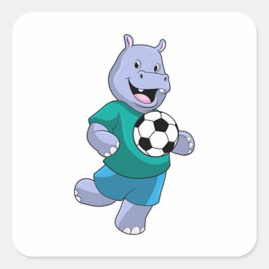 Hippo as Soccer player with Soccer スクエアシール (正面)