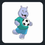 Hippo as Soccer player with Soccer スクエアシール<br><div class="desc">This design is the perfect gift for a birthday,  Christmas and other celebrations. It is suitable for women,  men and kids.</div>