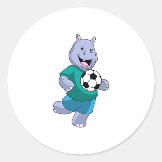 Hippo as Soccer player with Soccer ラウンドシール (正面)