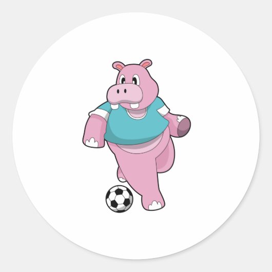 Hippo as Soccer player with Soccer.PNG ラウンドシール (正面)
