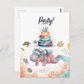 Hippo Birthday Party underwater ポストカード (正面/裏面)