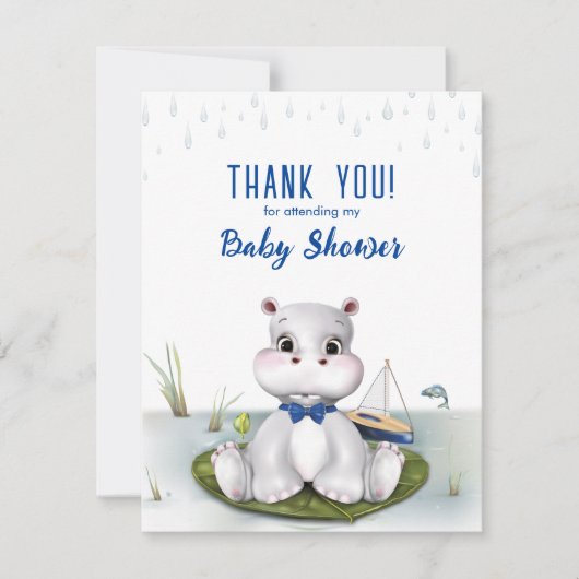 Hippo Boy Baby Shower Thank You ノートカード (正面)