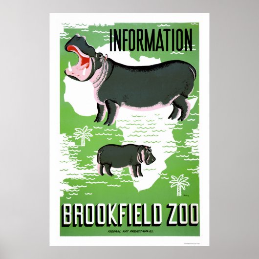 Hippo Brookfield Zoo 1938 WPA ポスター (正面)