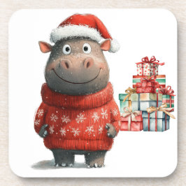 Hippo Christmasをテーマにした動物愛好家 コースター
