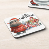 Hippo Christmasをテーマにした動物愛好家 コースター (左側)