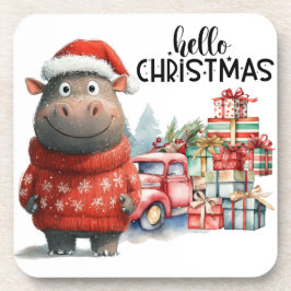 Hippo Christmasをテーマにした動物愛好家 コースター