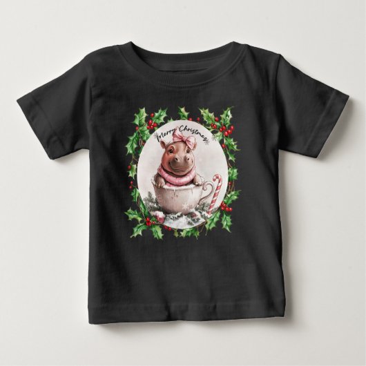 Hippo Christmasをテーマにした動物愛好家 ベビーTシャツ (正面)