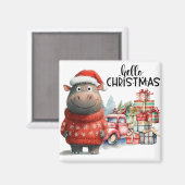 Hippo Christmasをテーマにした動物愛好家 マグネット (正面/裏面)