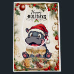 Hippo Christmasをテーマにした動物愛好家 ミディアムペーパーバッグ<br><div class="desc">Hippo Christmasテーマfor Christmas中動物愛好家抱き枕</div>