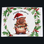 Hippo Christmasをテーマにした動物愛好家 ラージペーパーバッグ<br><div class="desc">Hippo Christmasテーマfor Christmas中動物愛好家抱き枕</div>
