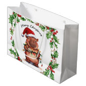 Hippo Christmasをテーマにした動物愛好家 ラージペーパーバッグ (正面アングル)