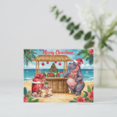 Hippo Christmas Cocktail Party Greeting Card シーズンポストカード (スタンド正面)