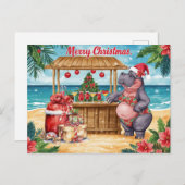 Hippo Christmas Cocktail Party Greeting Card シーズンポストカード (正面/裏面)