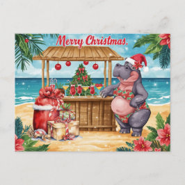 Hippo Christmas Cocktail Party Greeting Card  シーズンポストカード