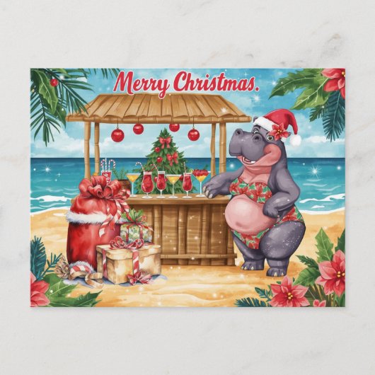 Hippo Christmas Cocktail Party Greeting Card シーズンポストカード (正面)
