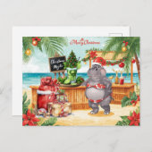Hippo Christmas Cocktail Party Greeting Card  シーズンポストカード (正面/裏面)