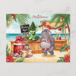 Hippo Christmas Cocktail Party Greeting Card  シーズンポストカード