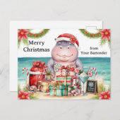 Hippo Christmas Cocktail Party Greeting Card  シーズンポストカード (正面/裏面)