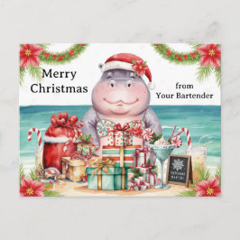 Hippo Christmas Cocktail Party Greeting Card  シーズンポストカード