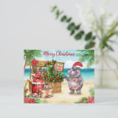 Hippo Christmas Cocktail Party Greeting Card  シーズンポストカード (スタンド正面)