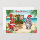 Hippo Christmas Cocktail Party Greeting Card  シーズンポストカード (正面/裏面)