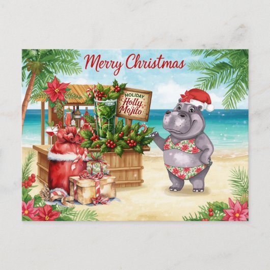 Hippo Christmas Cocktail Party Greeting Card  シーズンポストカード (正面)