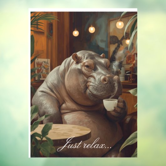 Hippo drinks coffee. Surreal style ウィンドウサイン (シート3)