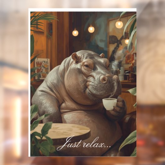 Hippo drinks coffee. Surreal style ウィンドウサイン (シート2)