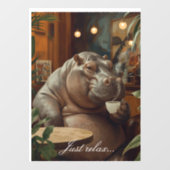 Hippo drinks coffee. Surreal style ウィンドウサイン (シート)