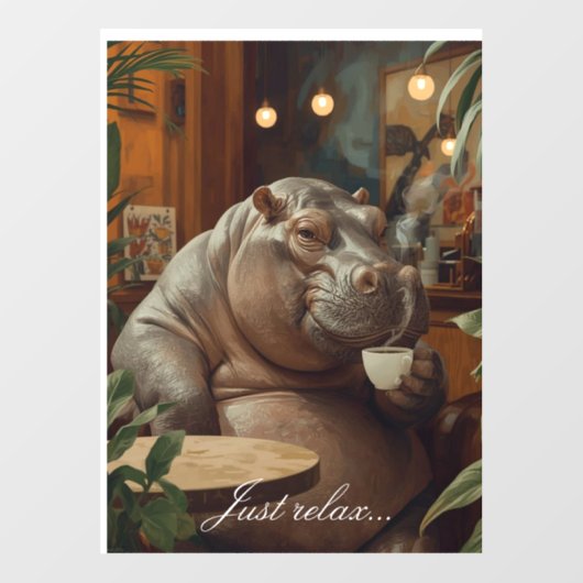 Hippo drinks coffee. Surreal style ウィンドウサイン (シート)