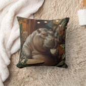 Hippo drinks coffee. Surreal style クッション (ブランケット)