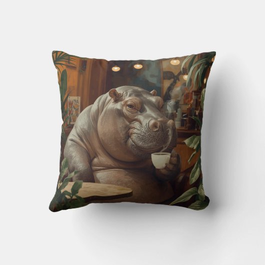Hippo drinks coffee. Surreal style クッション (裏面)