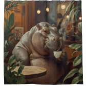 Hippo drinks coffee. Surreal style シャワーカーテン (正面)