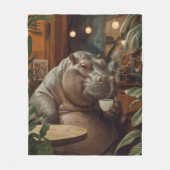 Hippo drinks coffee. Surreal style フリースブランケット (正面)