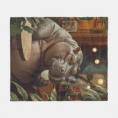 Hippo drinks coffee. Surreal style フリースブランケット (正面(横))