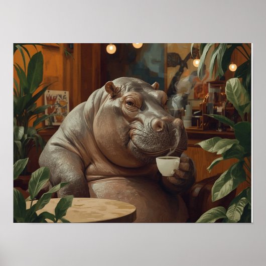 Hippo drinks coffee. Surreal style ポスター (正面)