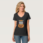 Hippo Happy Halloween Pumpkin Bat Hippos Halloween Tシャツ (正面フル)