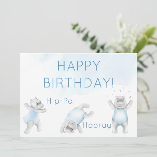 Hippo Hooray Somersault Birthday カード (スタンド正面)