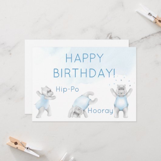 Hippo Hooray Somersault Birthday カード (正面/裏面インサイチュ)