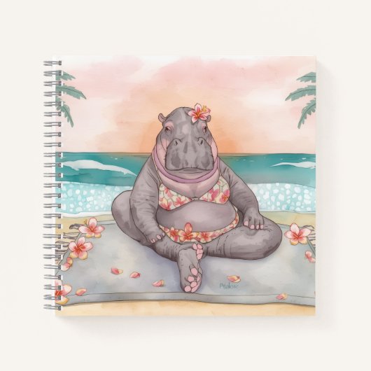 Hippo in bikini is on the beach relaxing ノートブック (正面)