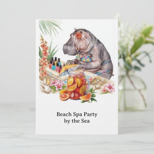  Hippo in Bikini Manicure Coastal Beauty beach spa 招待状 (スタンド正面)