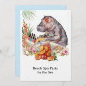  Hippo in Bikini Manicure Coastal Beauty beach spa 招待状 (正面/裏面)