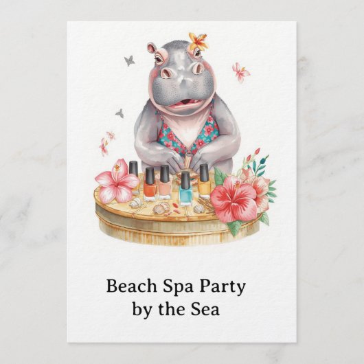  Hippo in Bikini Manicure Coastal Beauty beach spa 招待状 (正面)